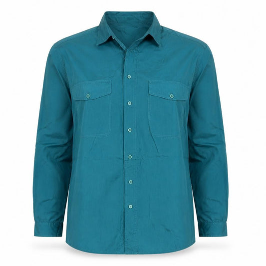 Pure Silk Women’s Blue M Long Sleeve Button-Up Shirt with Pockets