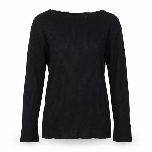Next Women Black UK 14 Rib Knit Square Neck Long Sleeve Top