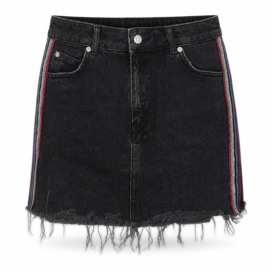 Topshop Women Black UK 10 High Rise Denim Mini Skirt Glitter Stripe