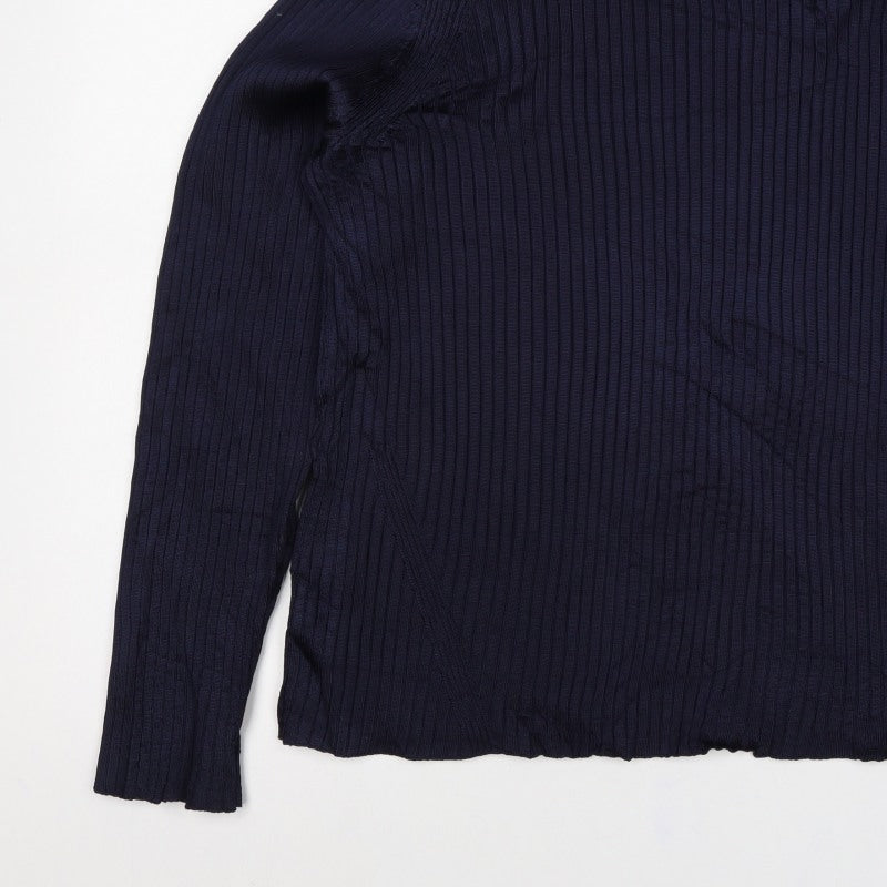 Jaeger Women Navy XL Basic Rib Knit Roll Neck Long Sleeve Top