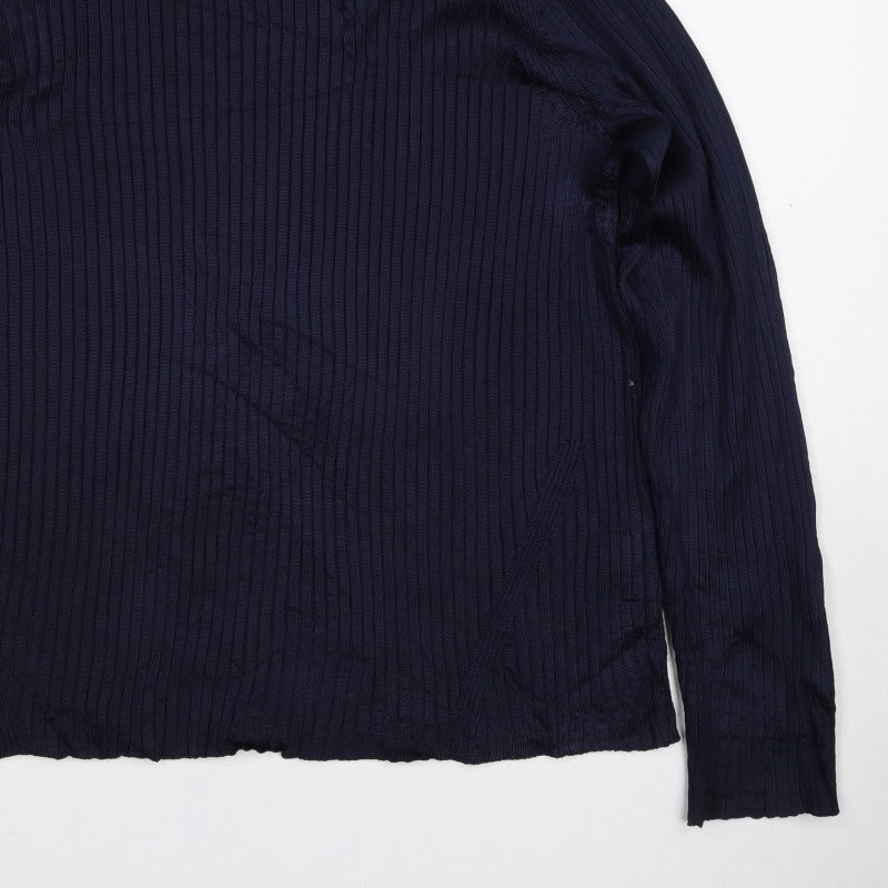 Jaeger Women Navy XL Basic Rib Knit Roll Neck Long Sleeve Top