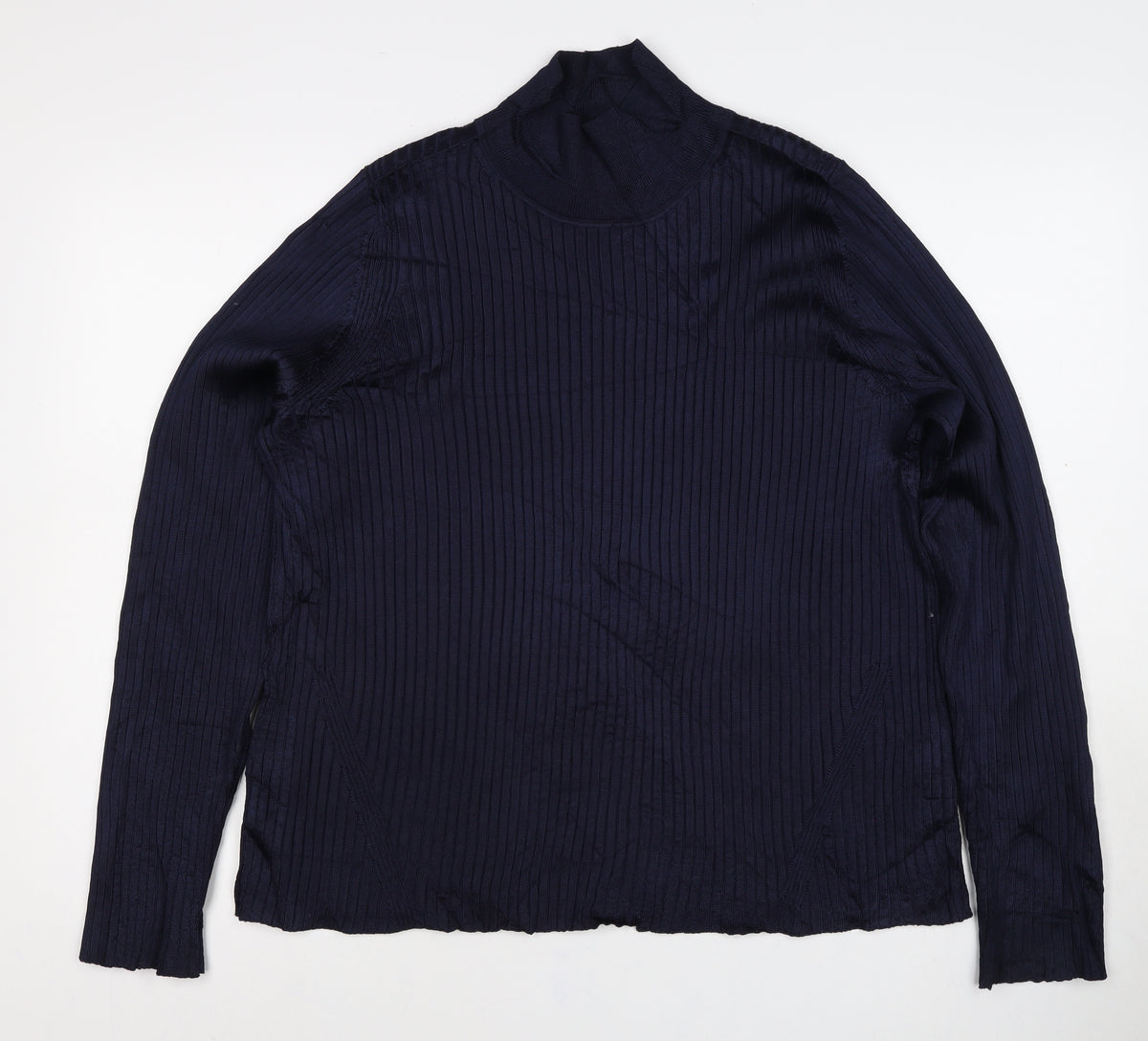 Jaeger Women Navy XL Basic Rib Knit Roll Neck Long Sleeve Top