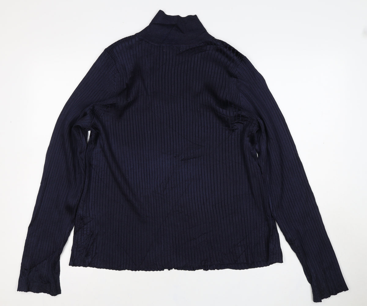 Jaeger Women Navy XL Basic Rib Knit Roll Neck Long Sleeve Top