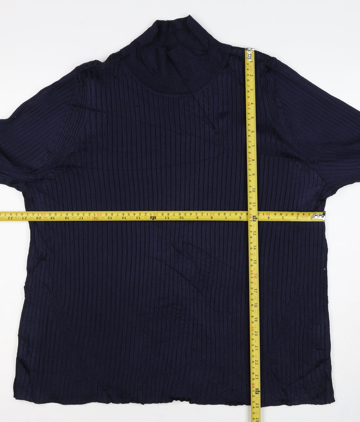 Jaeger Women Navy XL Basic Rib Knit Roll Neck Long Sleeve Top