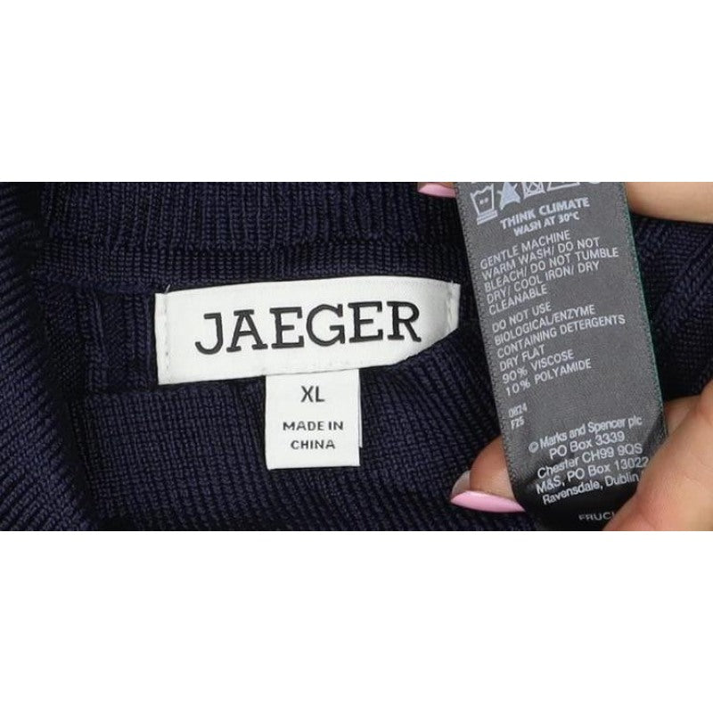 Jaeger Women Navy XL Basic Rib Knit Roll Neck Long Sleeve Top