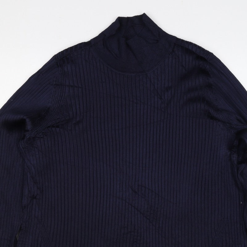 Jaeger Women Navy XL Basic Rib Knit Roll Neck Long Sleeve Top