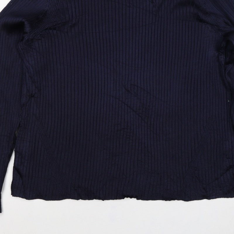 Jaeger Women Navy XL Basic Rib Knit Roll Neck Long Sleeve Top