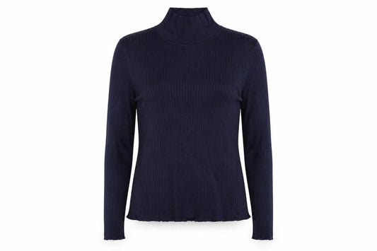 Jaeger Women Navy XL Basic Rib Knit Roll Neck Long Sleeve Top