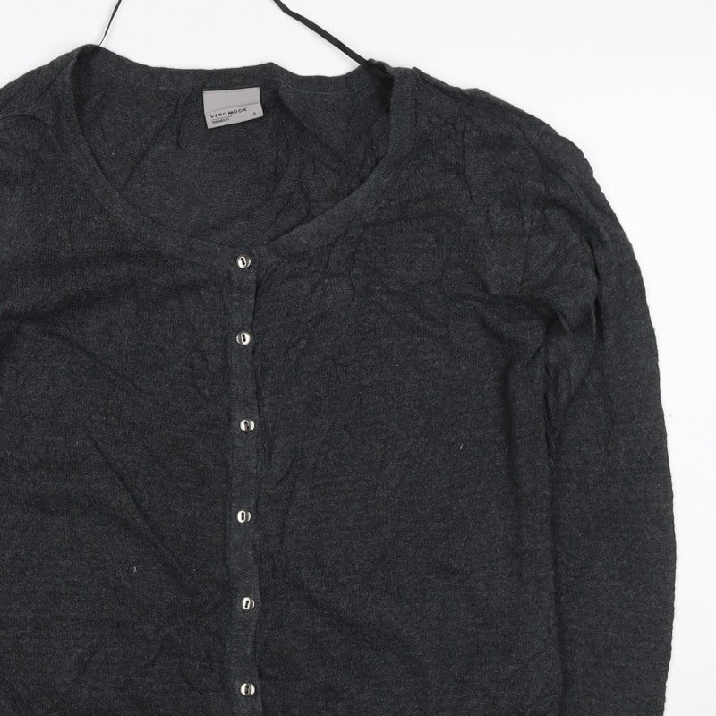 Vero Moda Women Grey S V Neck Button Knit Cardigan Long Sleeve