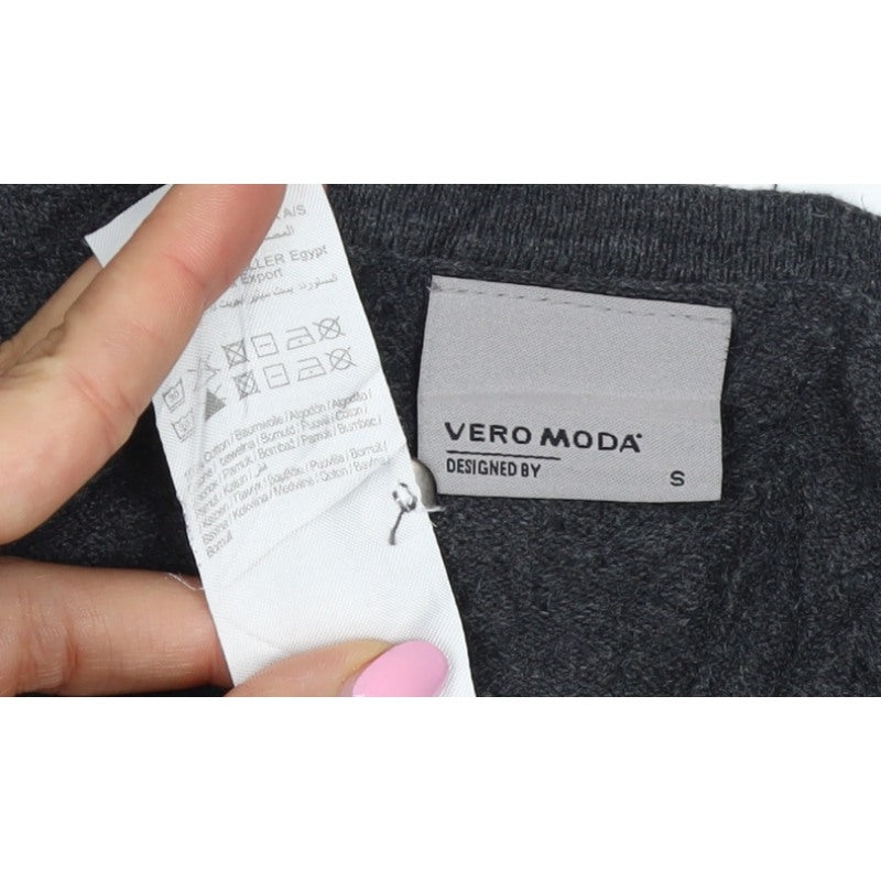 Vero Moda Women Grey S V Neck Button Knit Cardigan Long Sleeve