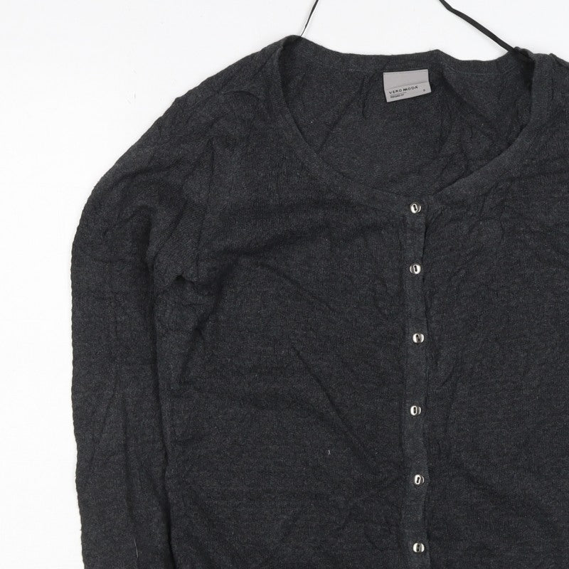 Vero Moda Women Grey S V Neck Button Knit Cardigan Long Sleeve