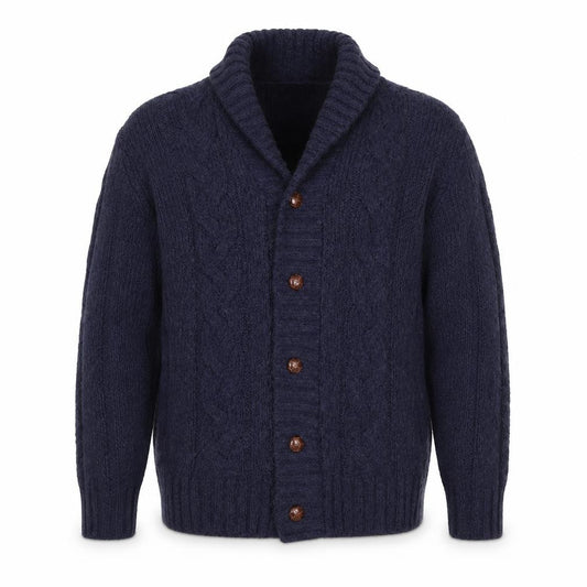 James Pringle Men’s Blue XL Cable Knit Wool Blend Button Cardigan