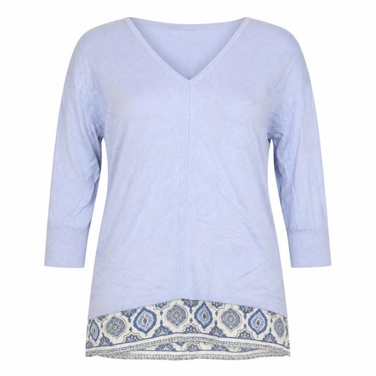 Monsoon Women Blue UK 8 Basic V-Neck Knit Geometric Blouse