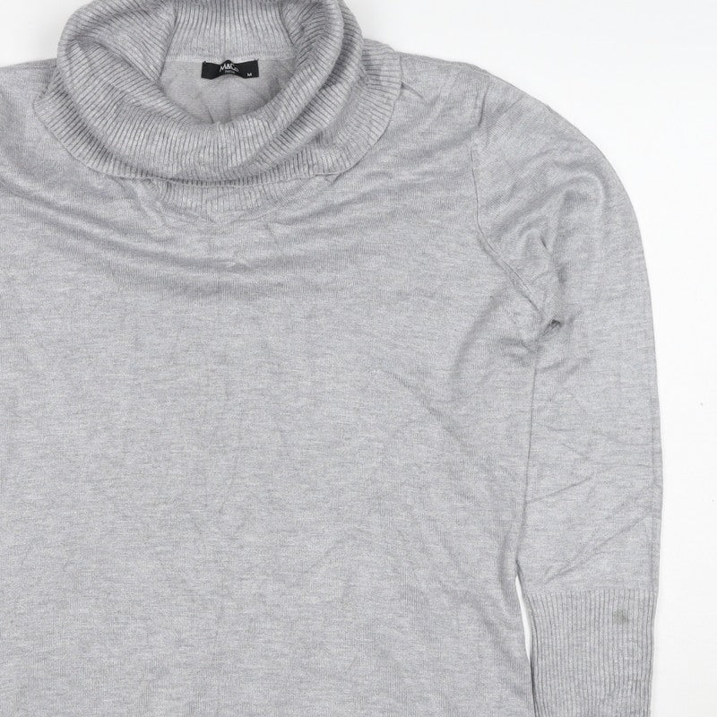 M&Co Women Grey Marl M Petite Roll Neck Knit Jumper Button Cuffs