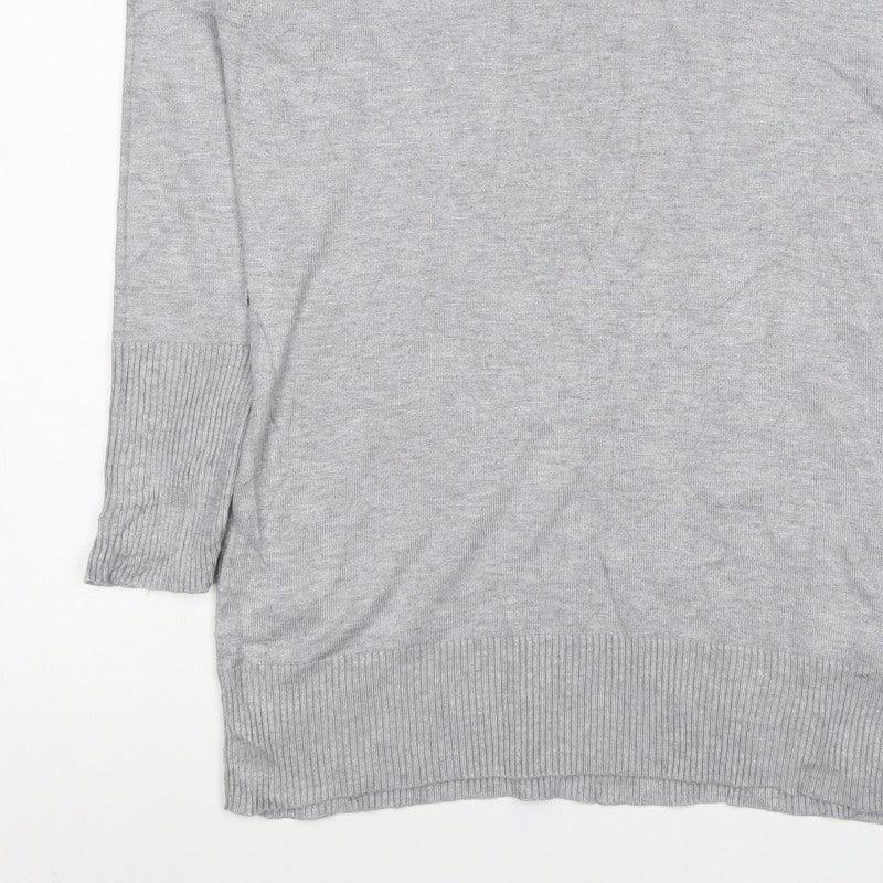 M&Co Women Grey Marl M Petite Roll Neck Knit Jumper Button Cuffs