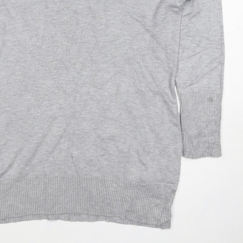 M&Co Women Grey Marl M Petite Roll Neck Knit Jumper Button Cuffs
