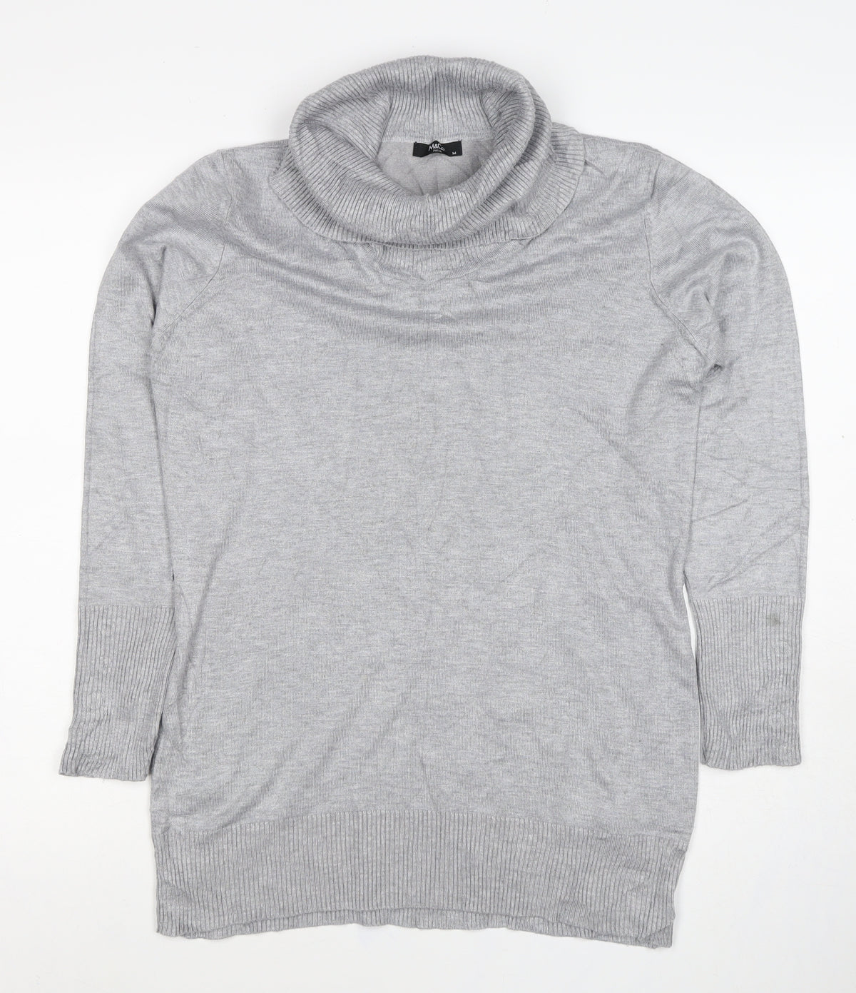 M&Co Women Grey Marl M Petite Roll Neck Knit Jumper Button Cuffs