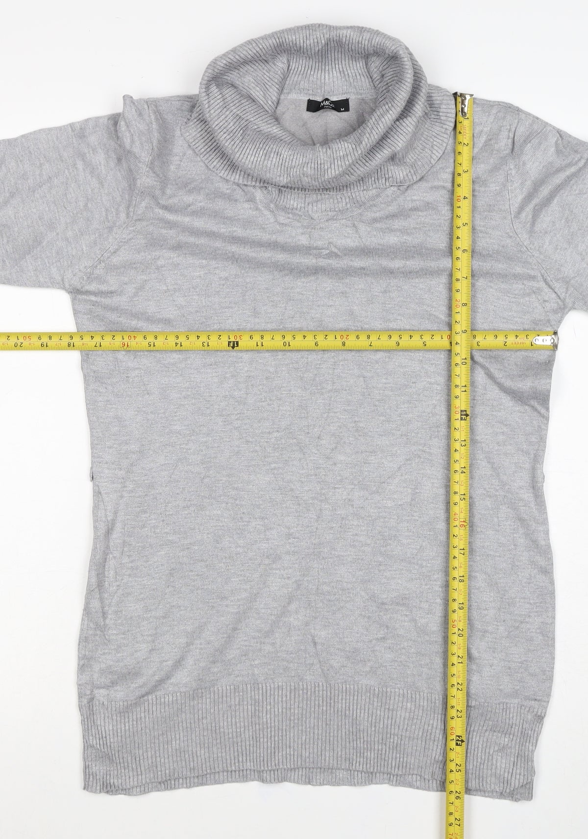 M&Co Women Grey Marl M Petite Roll Neck Knit Jumper Button Cuffs