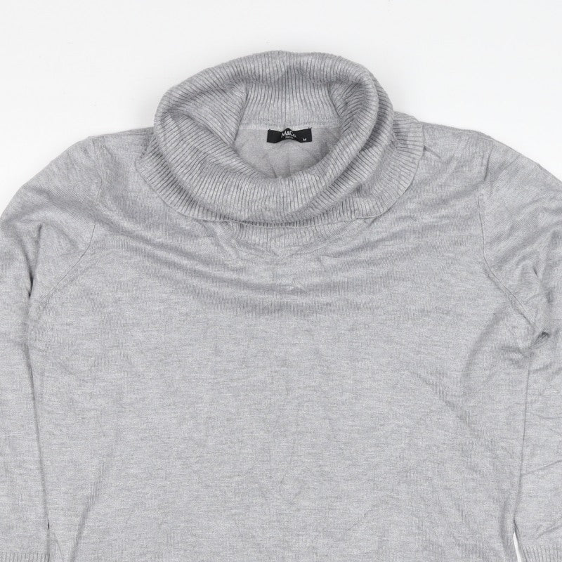M&Co Women Grey Marl M Petite Roll Neck Knit Jumper Button Cuffs