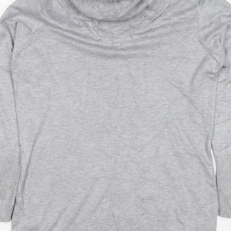 M&Co Women Grey Marl M Petite Roll Neck Knit Jumper Button Cuffs