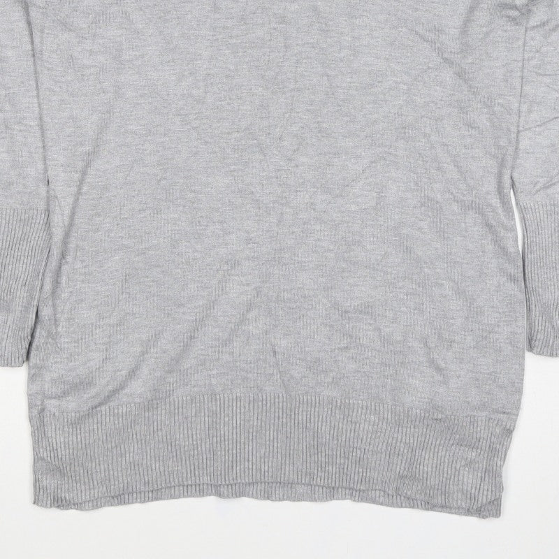 M&Co Women Grey Marl M Petite Roll Neck Knit Jumper Button Cuffs