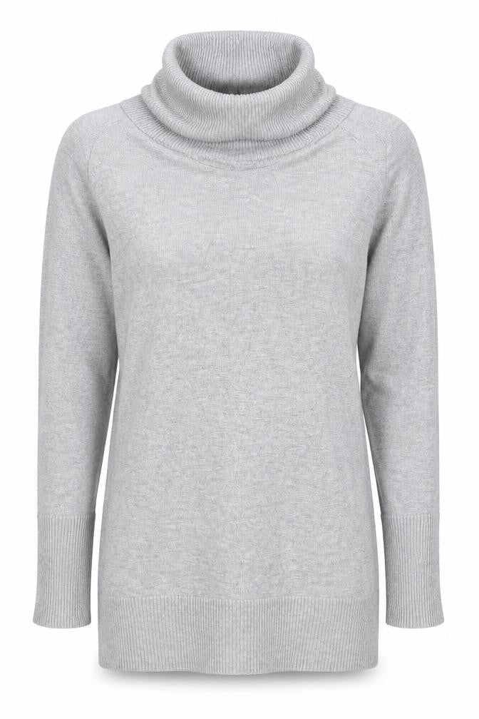 M&Co Women Grey Marl M Petite Roll Neck Knit Jumper Button Cuffs