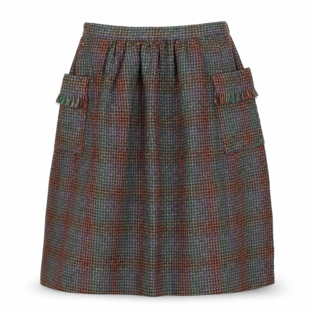 Country Set Teens Multicoloured Size 12 Wool Tweed A-Line Knee Skirt