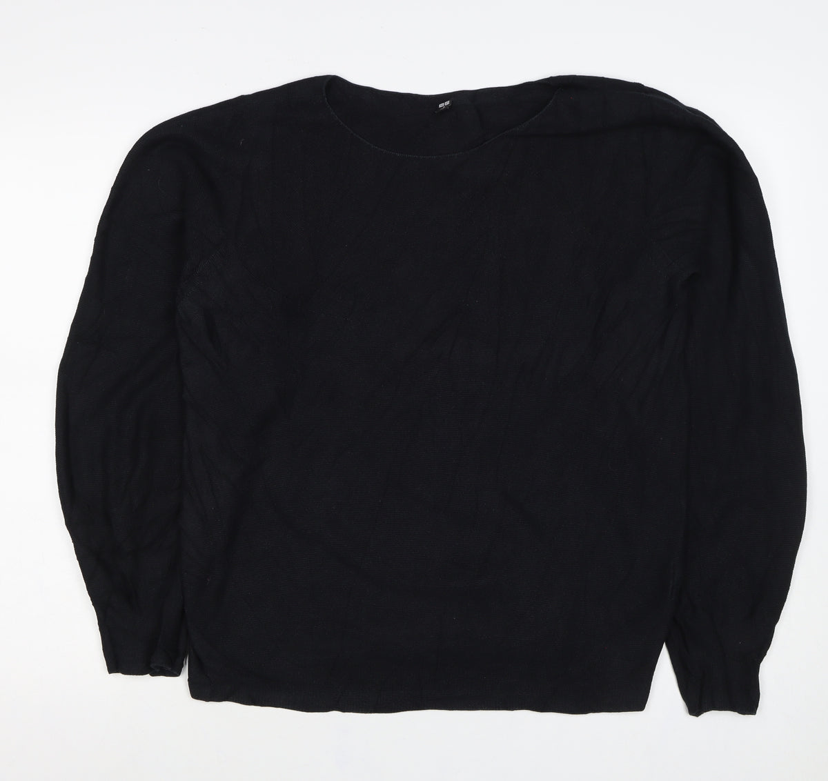 Uniqlo Women Black Cotton Knit Pullover Jumper Size M Long Sleeve