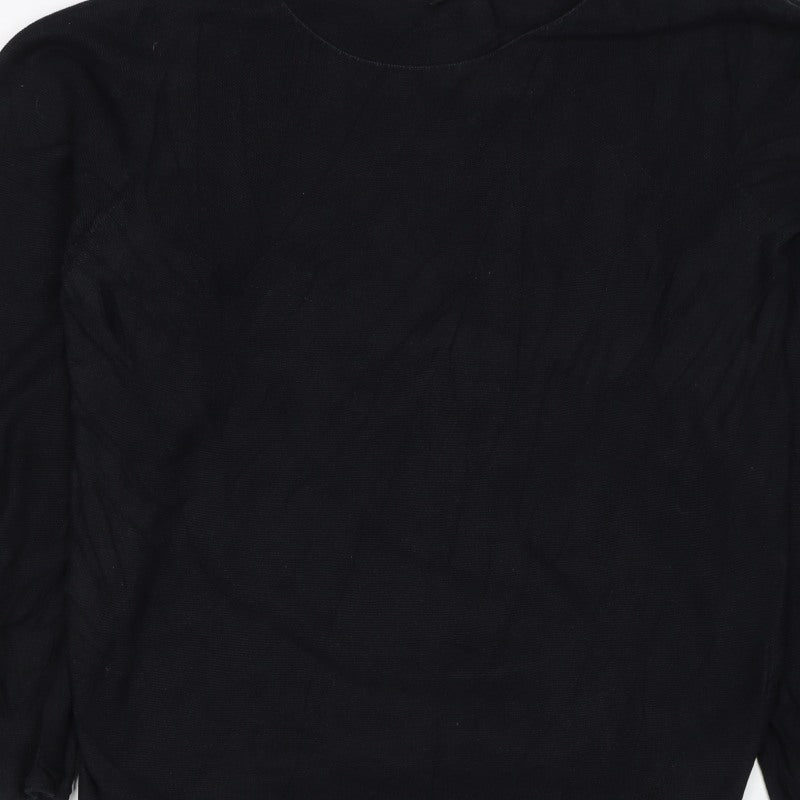 Uniqlo Women Black Cotton Knit Pullover Jumper Size M Long Sleeve