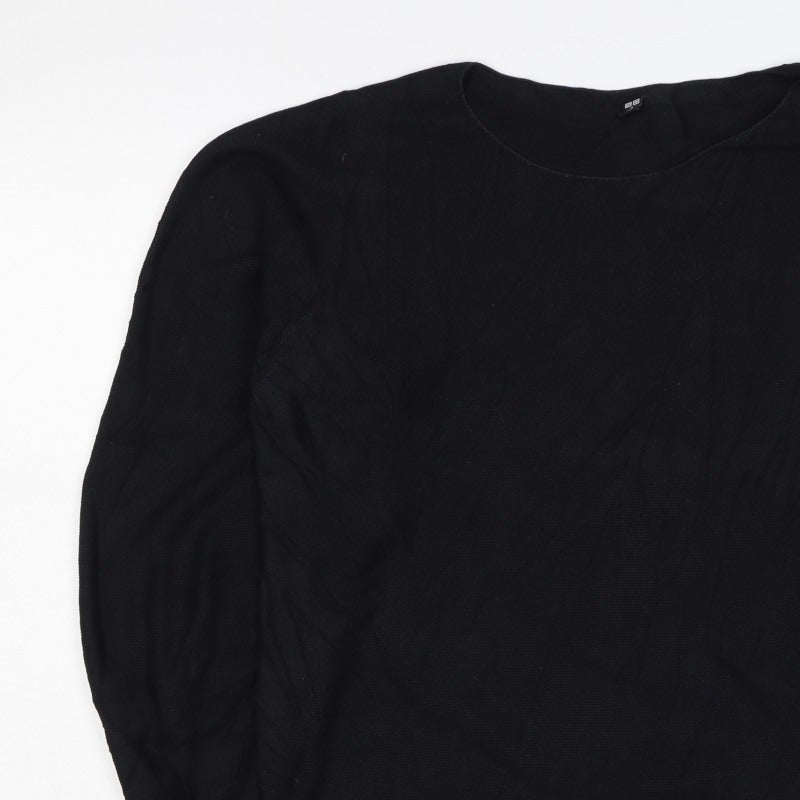 Uniqlo Women Black Cotton Knit Pullover Jumper Size M Long Sleeve