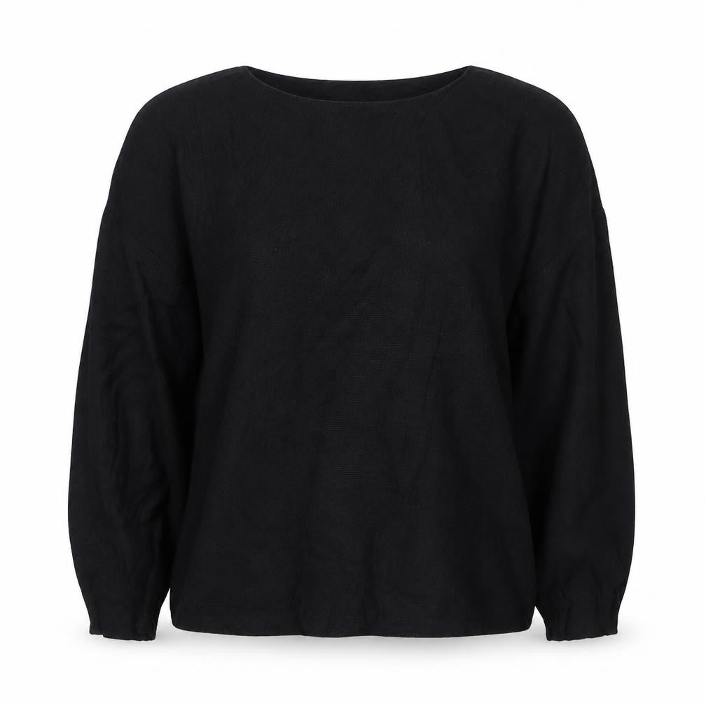 Uniqlo Women Black Cotton Knit Pullover Jumper Size M Long Sleeve