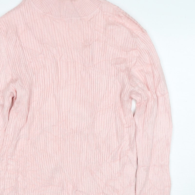 Primark Women Pink L Ribbed Mock Neck Stretch Jumper