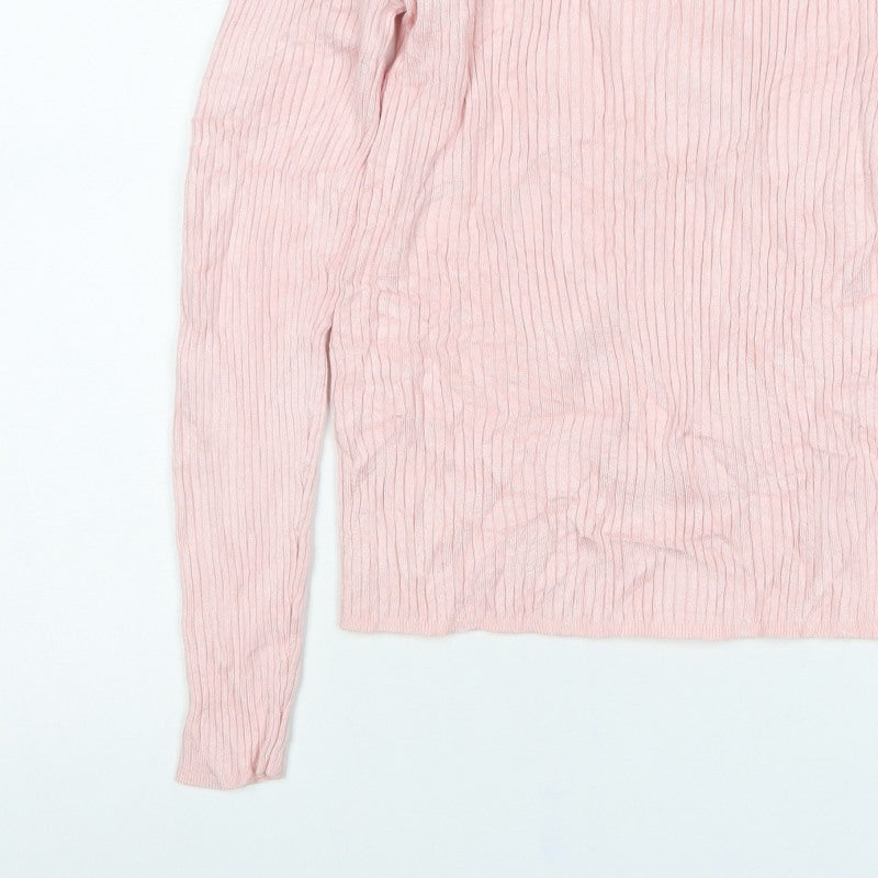 Primark Women Pink L Ribbed Mock Neck Stretch Jumper