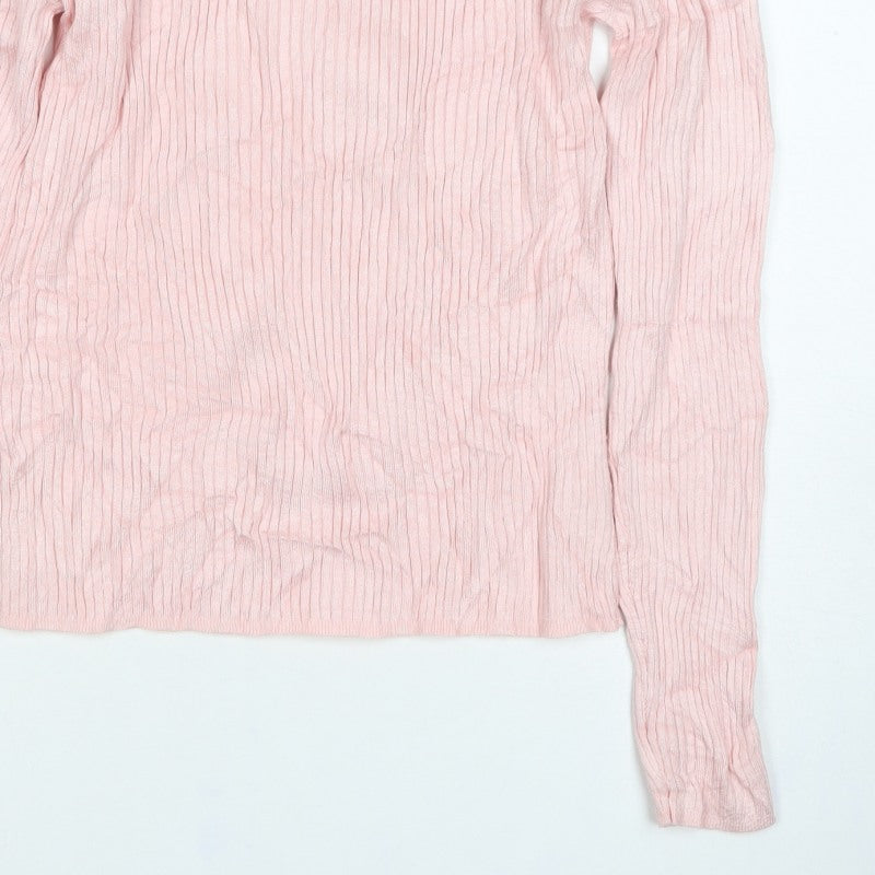 Primark Women Pink L Ribbed Mock Neck Stretch Jumper