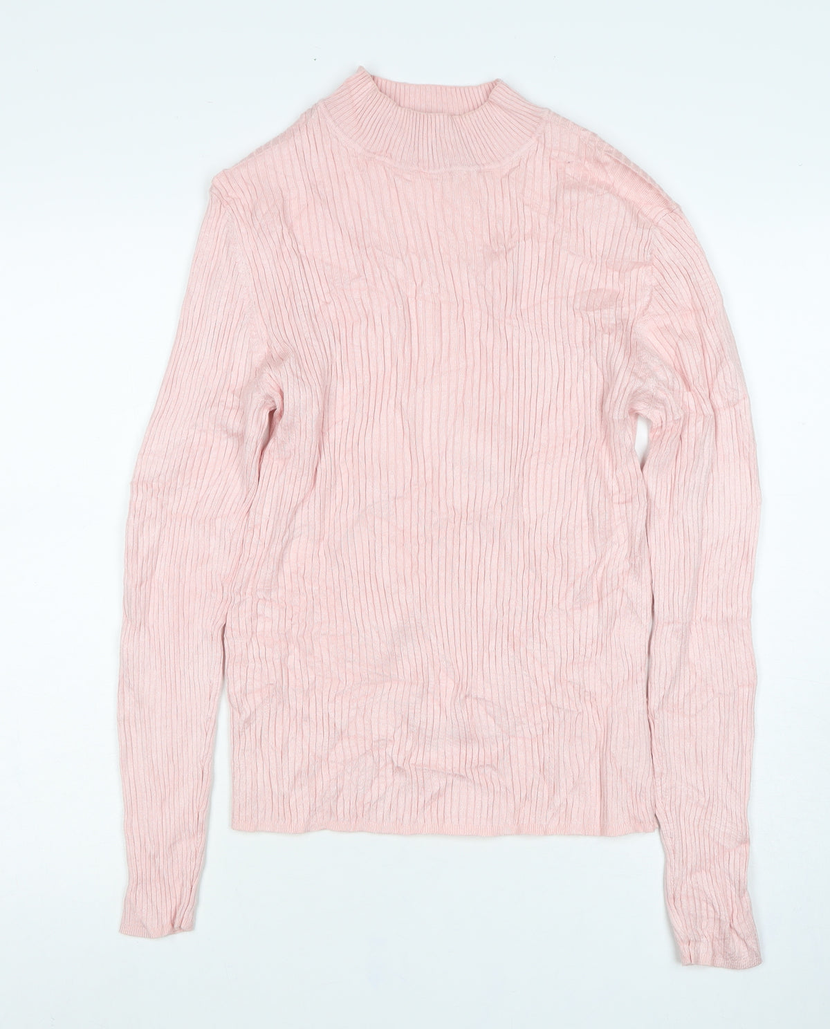 Primark Women Pink L Ribbed Mock Neck Stretch Jumper