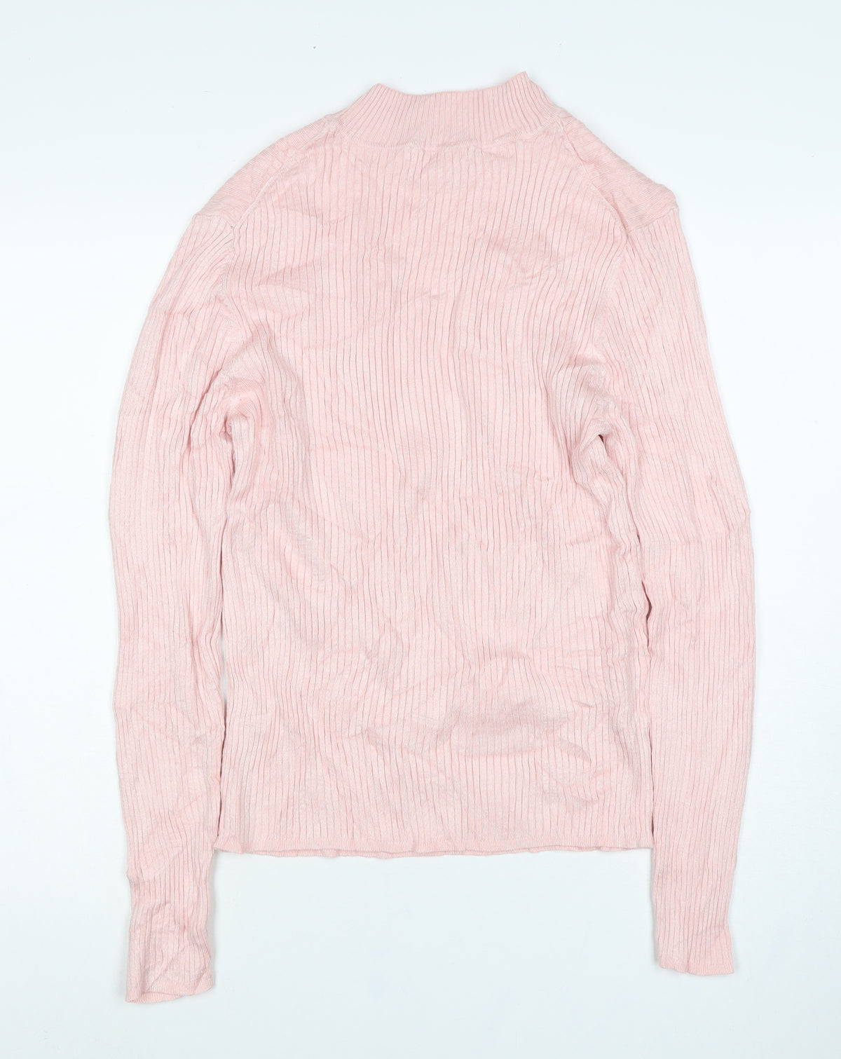 Primark Women Pink L Ribbed Mock Neck Stretch Jumper