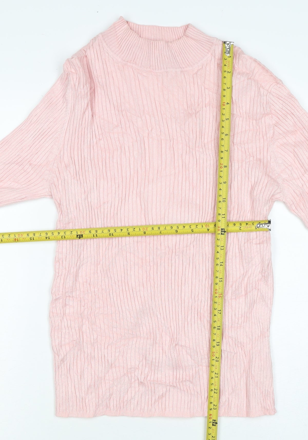 Primark Women Pink L Ribbed Mock Neck Stretch Jumper