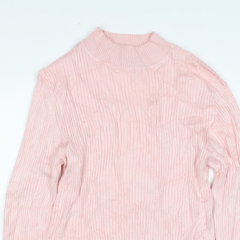 Primark Women Pink L Ribbed Mock Neck Stretch Jumper