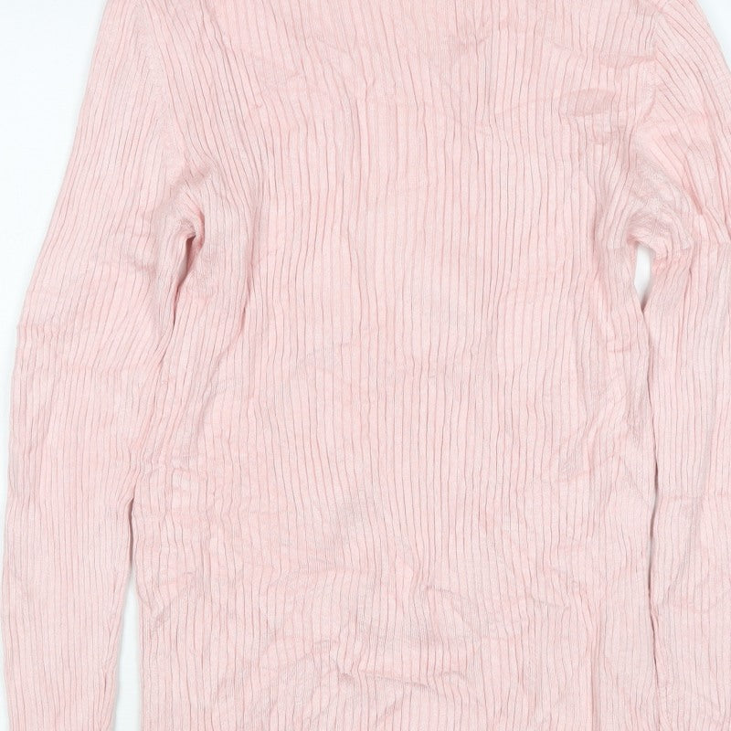 Primark Women Pink L Ribbed Mock Neck Stretch Jumper