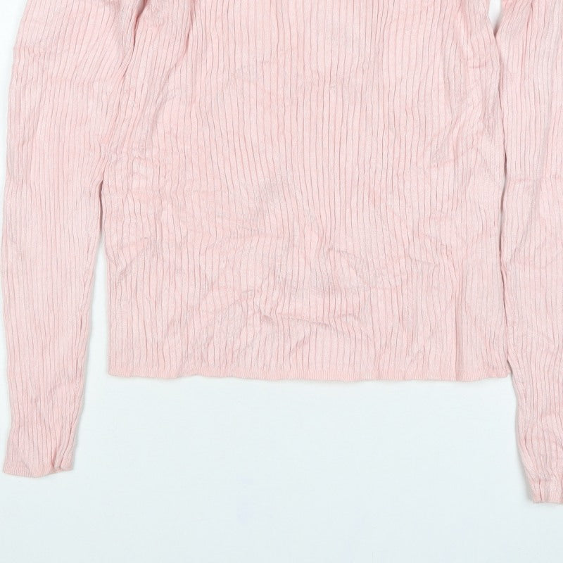 Primark Women Pink L Ribbed Mock Neck Stretch Jumper