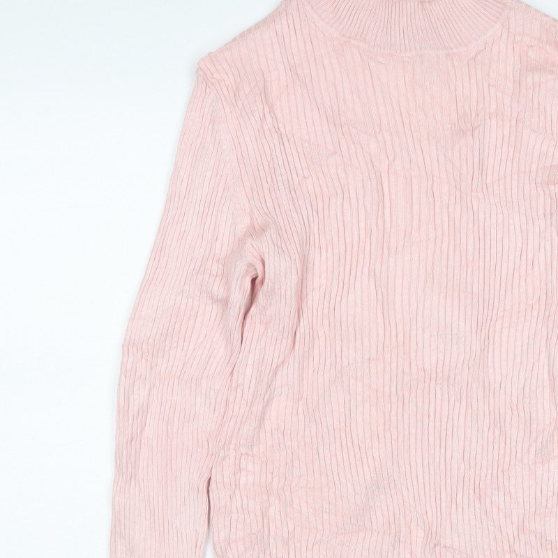 Primark Women Pink L Ribbed Mock Neck Stretch Jumper