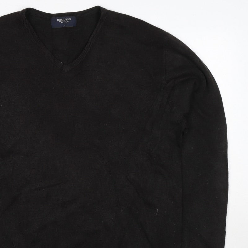 Bosideng Men's Black L V-Neck Acrylic Knit Pullover Jumper