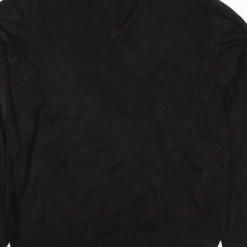 Bosideng Men's Black L V-Neck Acrylic Knit Pullover Jumper