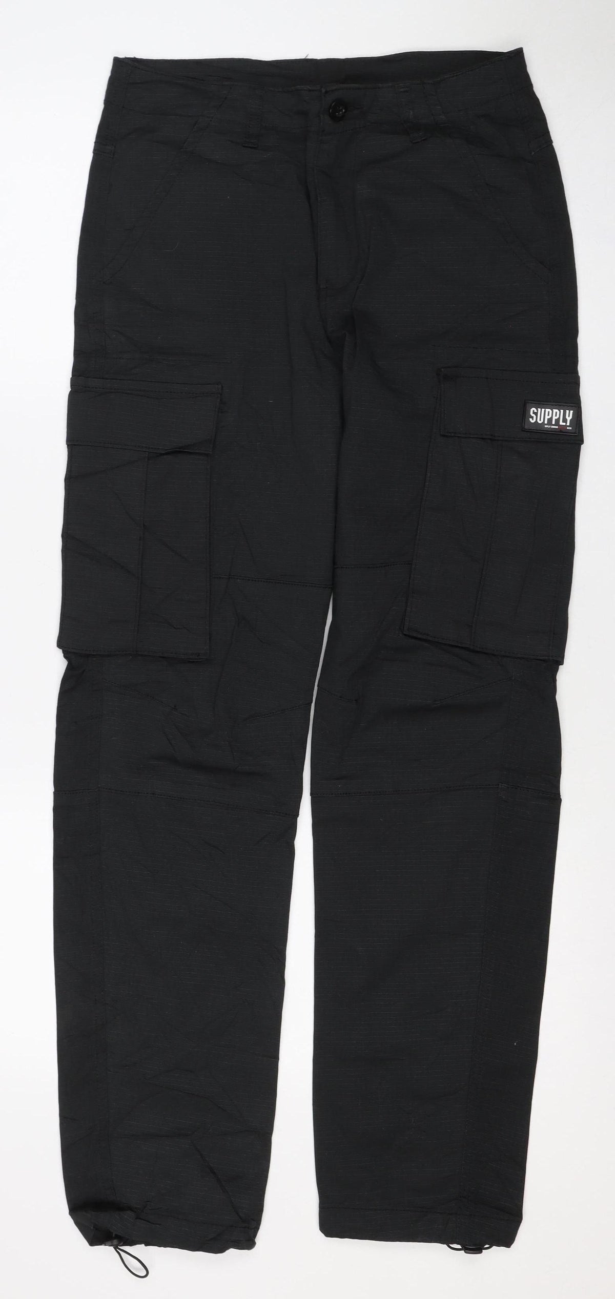 Supply & Demand Men's Black XS Cargo Trousers Drawcord Cuffs