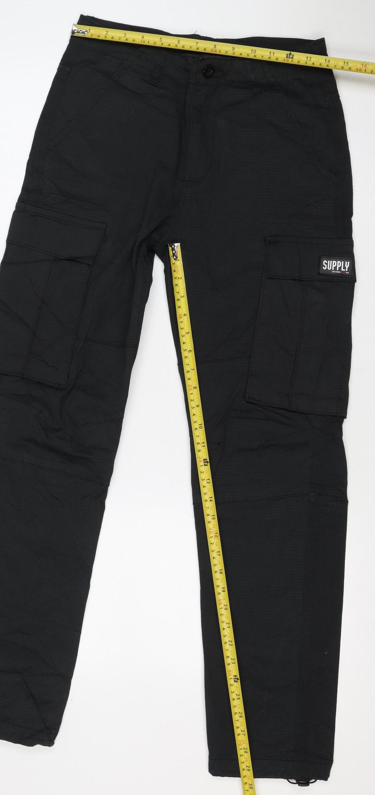 Supply & Demand Men's Black XS Cargo Trousers Drawcord Cuffs