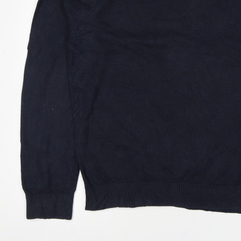 Tommy Hilfiger Men’s Blue XL Cotton Cashmere V-Neck Logo Pullover Jumper
