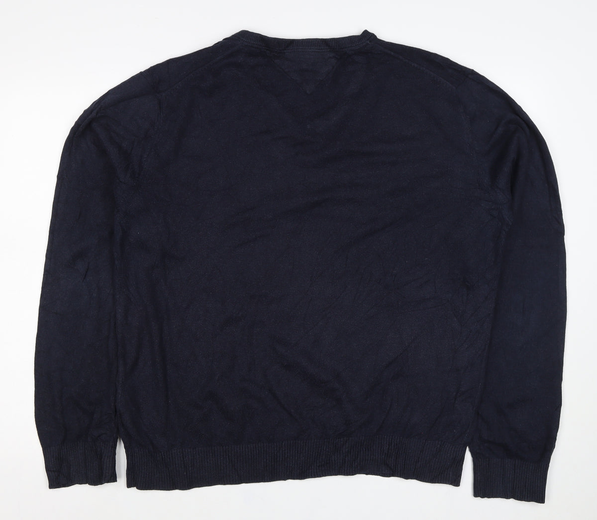 Tommy Hilfiger Men’s Blue XL Cotton Cashmere V-Neck Logo Pullover Jumper