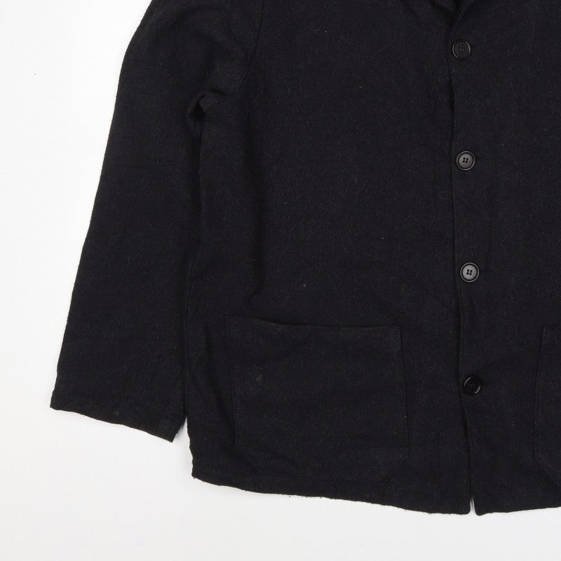 Massimo Dutti Men's Black L Basic Jacket Button Coat Collared