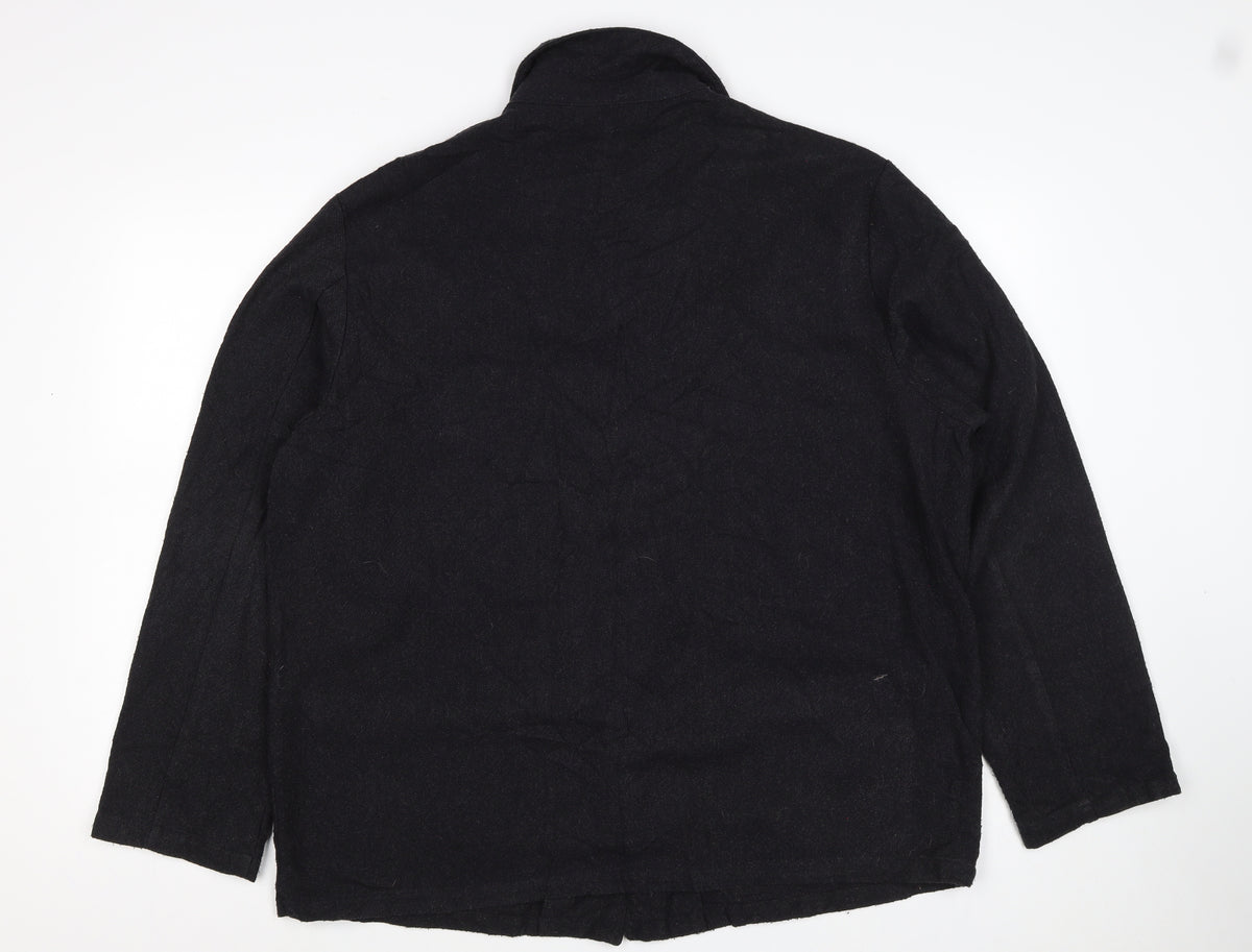 Massimo Dutti Men's Black L Basic Jacket Button Coat Collared