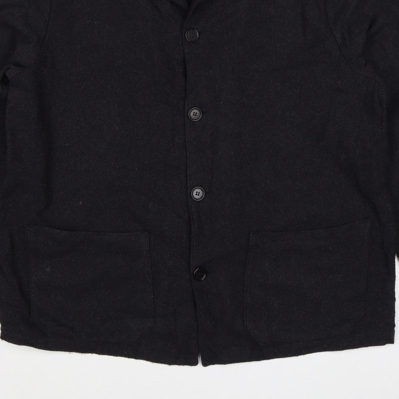 Massimo Dutti Men's Black L Basic Jacket Button Coat Collared
